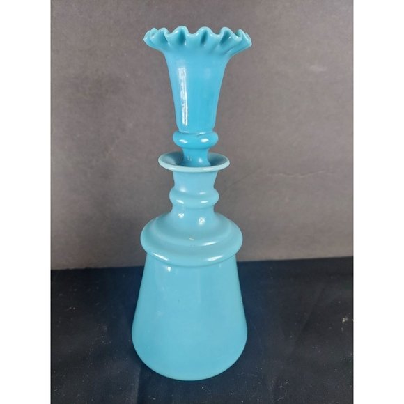 Bristol Glass Decanter with Ruffled Top Stopper Blue - Picture 1 of 5